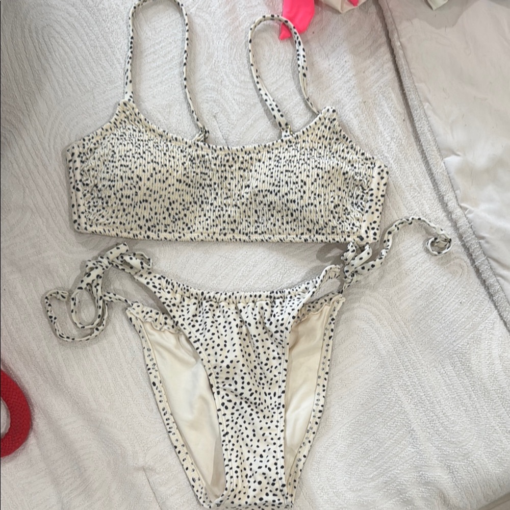 Xhilaration Cream and Black Polka Dot Bikini